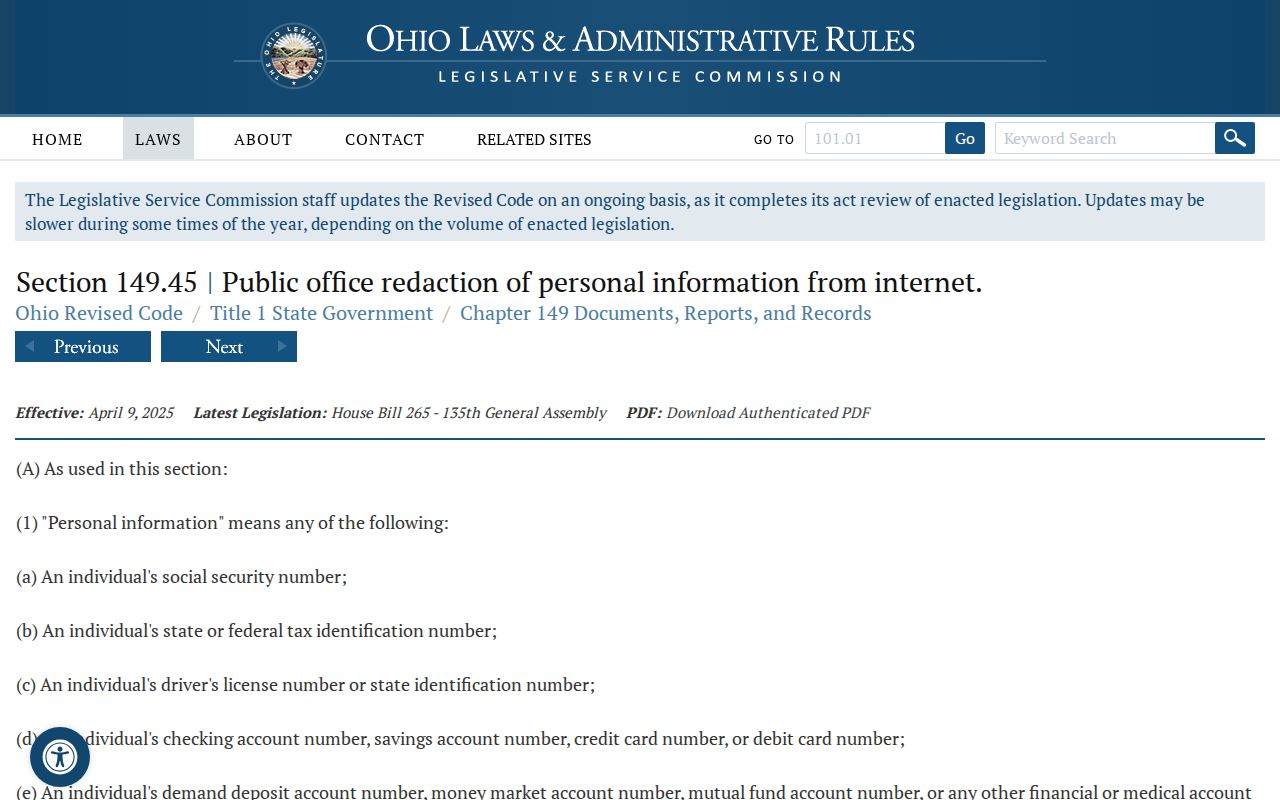 Wooster neighbors Ohio personal information redaction law