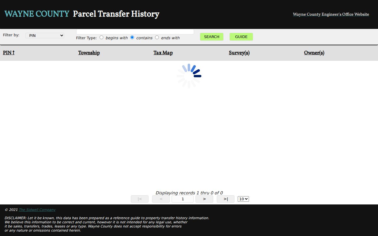 Wooster previous residents parcel transfer history interface