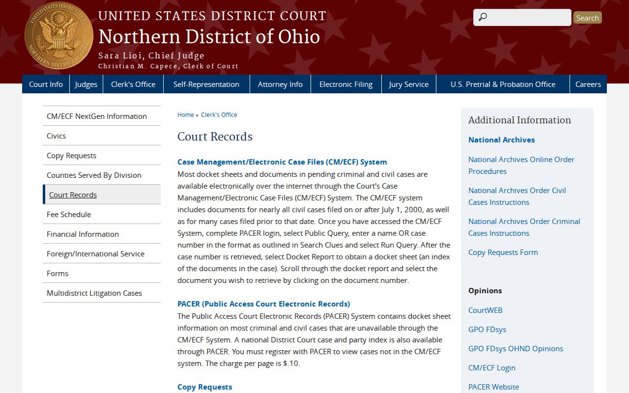 Wooster resident lookup Northern District of Ohio court records source